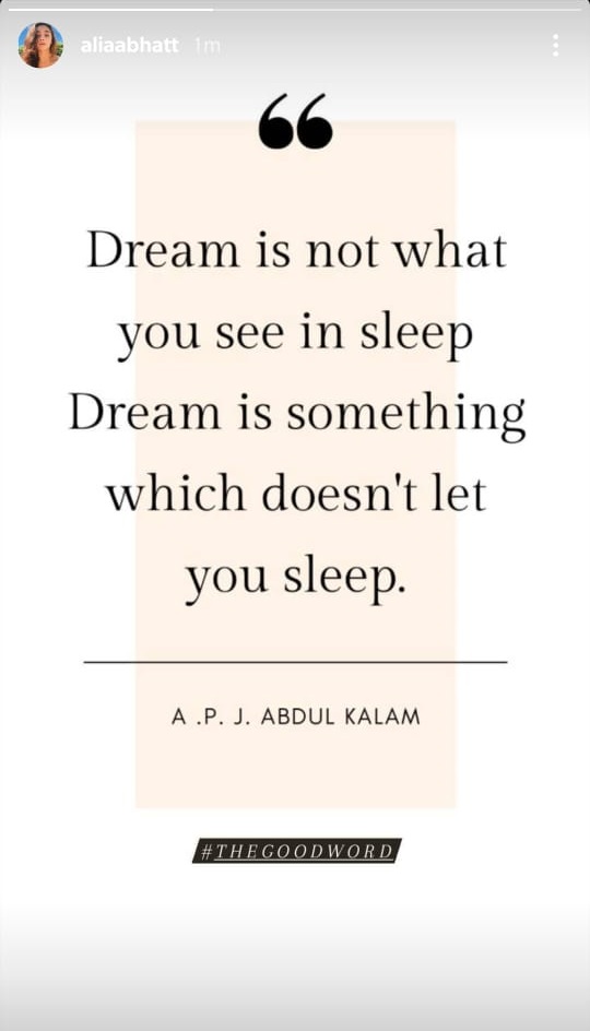 Alia Bhatt shares Dr APJ Abdul Kalam quote about dreams on his birth anniversary and pays tribute to him