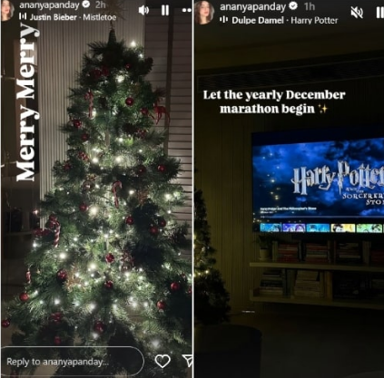 Ananya Panday is Christmas ready with her decorated tree, kickstarts yearly December marathon with Harry Potter and the Sorcerers Stone